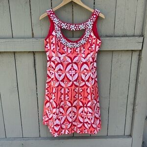 Nanette Lepore Beaded Floral Dress Tropical Tiki Hawaiian Vacation Vibes Sz 2